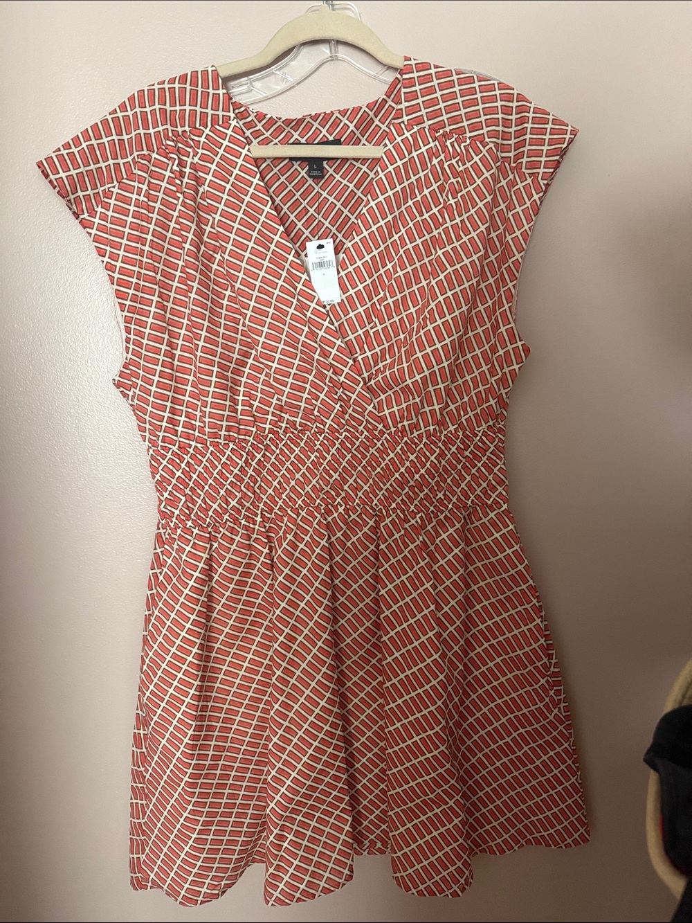 Banana Republic Red and Cream Geometric Surplice Dress